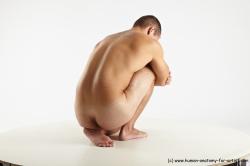 Nude Man White Muscular Short Brown Sitting poses - ALL Sitting poses - on knees Realistic